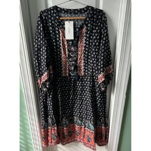 Bloomchic Womens Dress Floral Tassel Pockets Half Sleeve Boho Peasant Size 26 4X